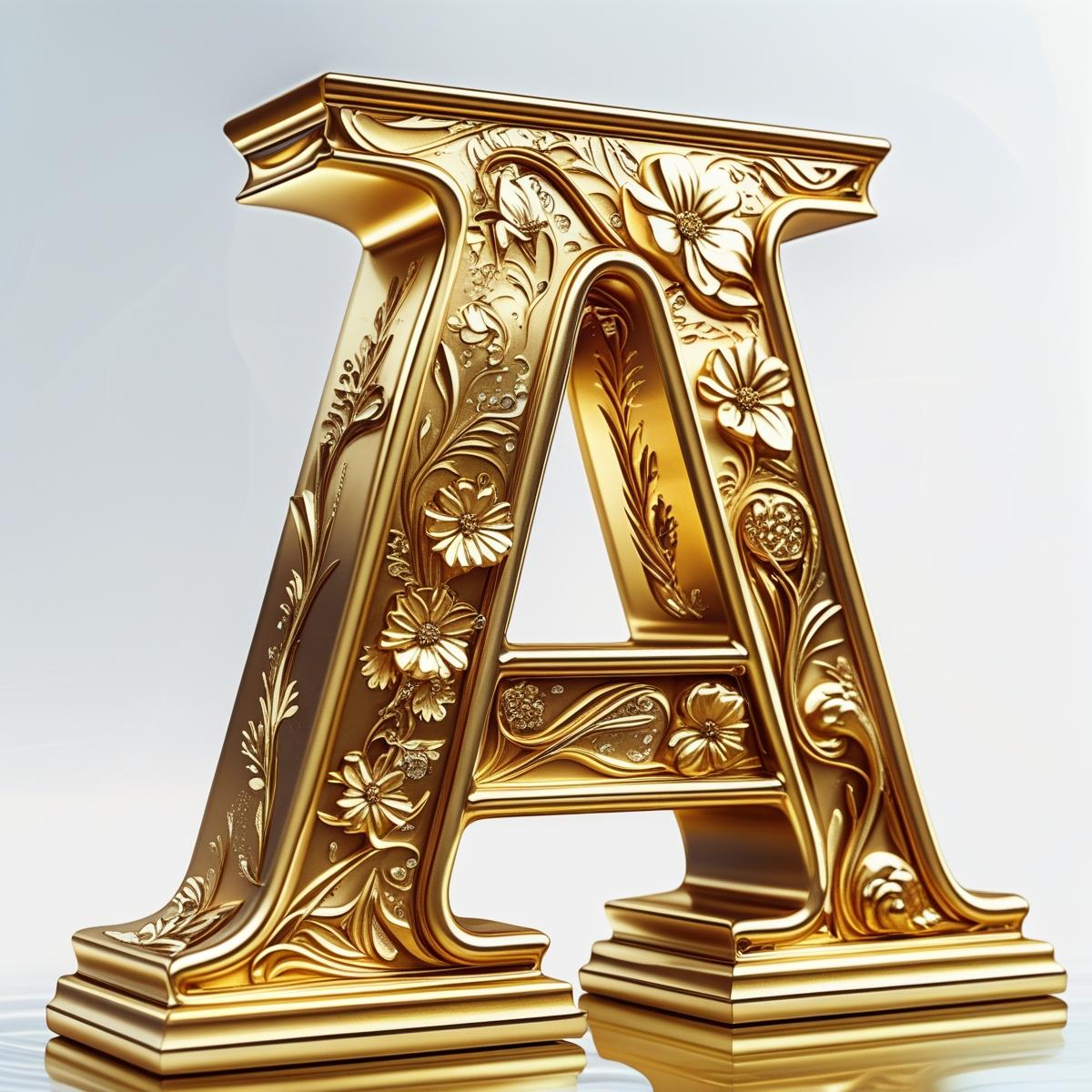 Luxury gold 3D letter A with floral details