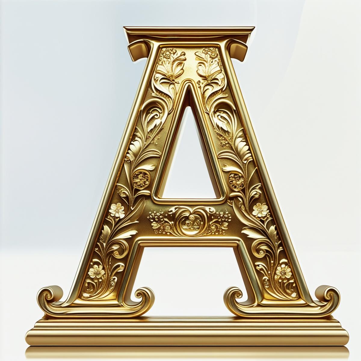 Luxury green gold metalic 3D letter A with floral details