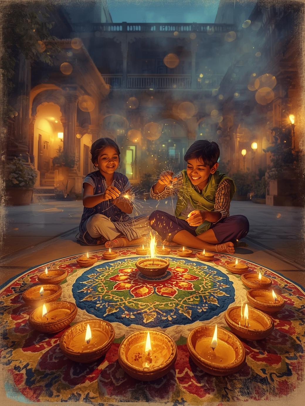 kids in diwali