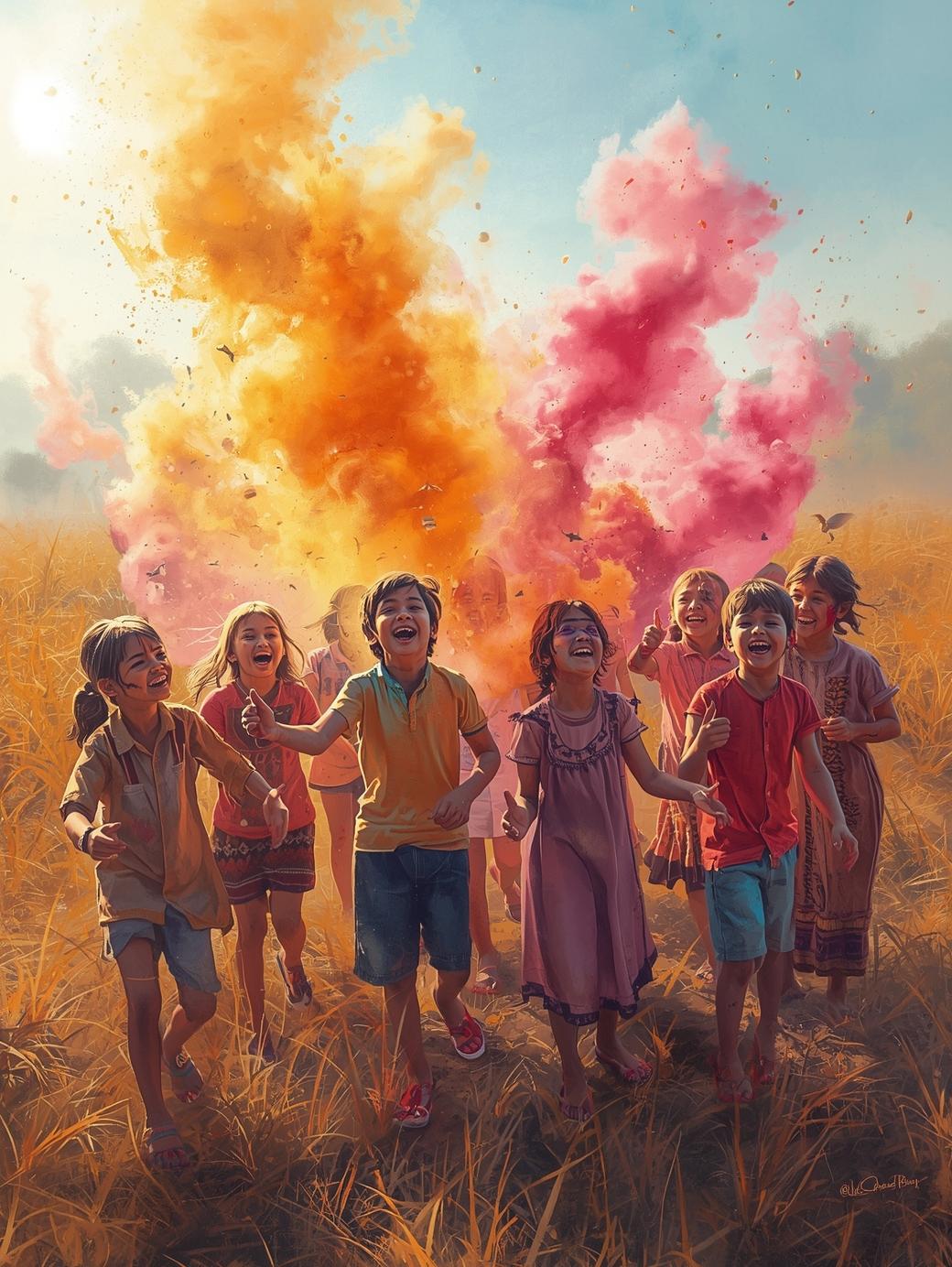 kids playing holi