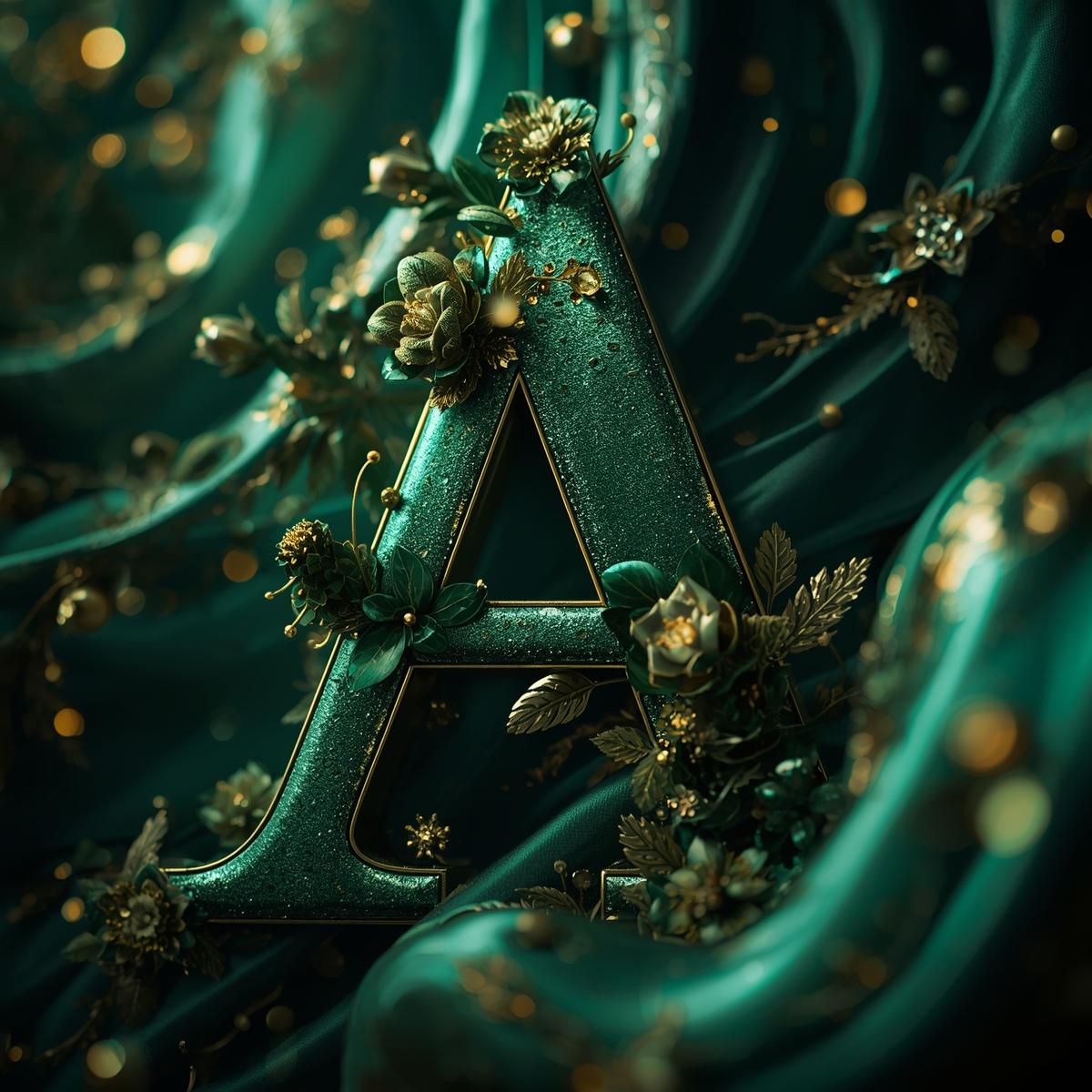 Luxury green metalic 3D letter A with floral